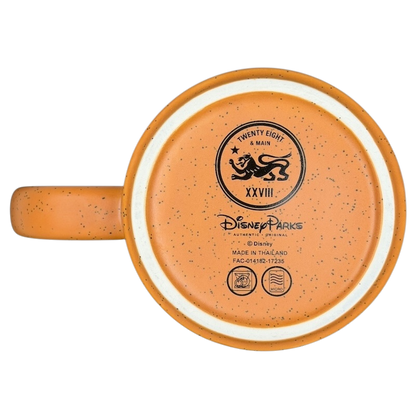 Disney Big Thunder Mountain Railroad Mug in orange with speckled design and logo on the bottom