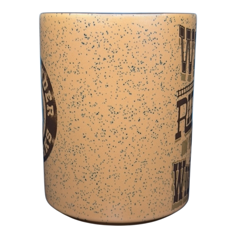 Disney Big Thunder Mountain Railroad Mug with rustic speckled design and vintage lettering