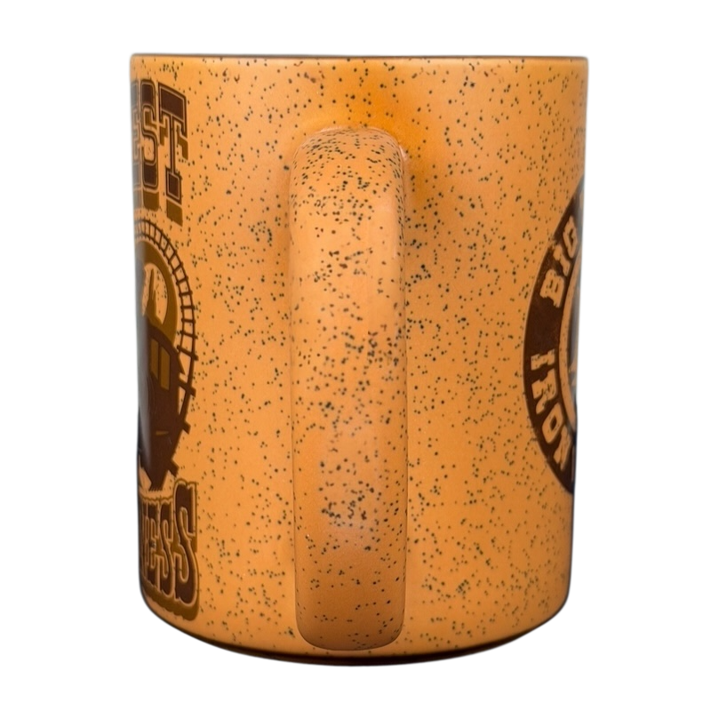 Disney Big Thunder Mountain Railroad Mug in orange with speckled design and themed graphics