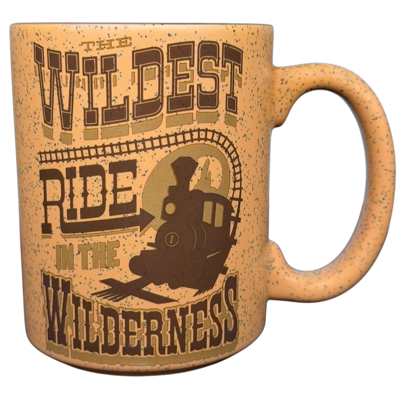 Disney Big Thunder Mountain Railroad Mug featuring a train design and 'The Wildest Ride in the Wilderness' text