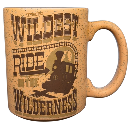 Disney Big Thunder Mountain Railroad Mug featuring a train design and 'The Wildest Ride in the Wilderness' text