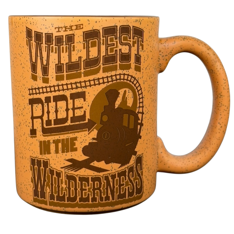 Disney Big Thunder Mountain Railroad Mug with rustic design featuring a train and adventurous text