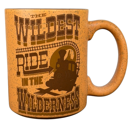 Disney Big Thunder Mountain Railroad Mug with rustic design featuring a train and adventurous text