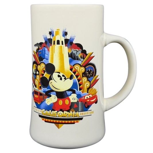 Disney California Adventure Mickey Mouse mug featuring vibrant colors and a fun design