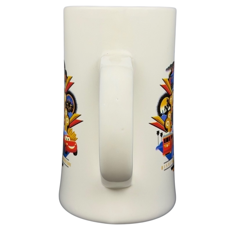 Disney California Adventure Mickey Mouse mug featuring colorful character designs and a sturdy handle