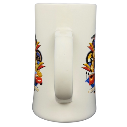 Disney California Adventure Mickey Mouse mug featuring colorful character designs and a sturdy handle