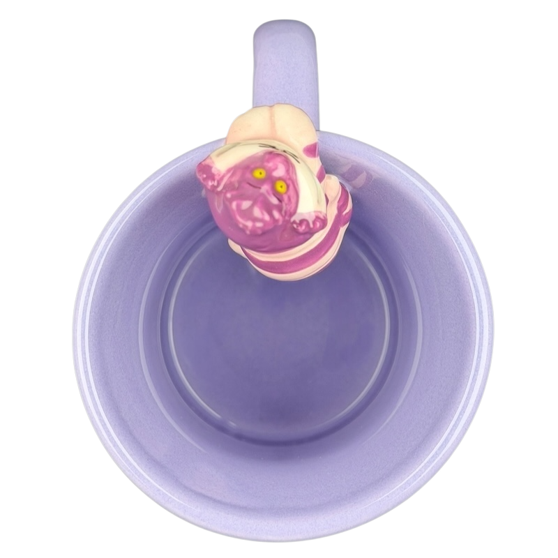 Disney Cheshire Cat collectible mug featuring a playful design with a vibrant purple color