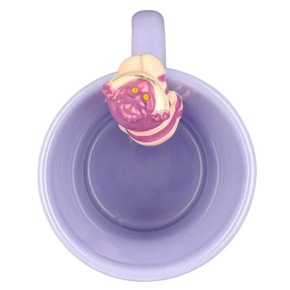 Disney Cheshire Cat collectible mug featuring a playful design with a vibrant purple color