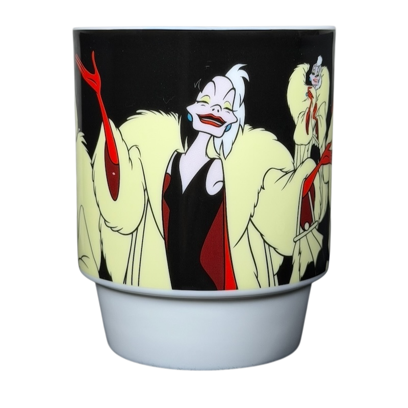 Disney Cruella de Vil Villains stackable mug featuring a colorful design of Cruella in her signature outfit