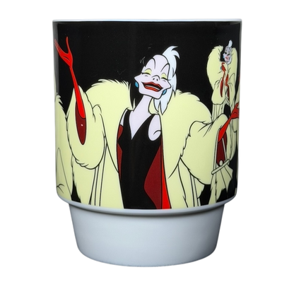 Disney Cruella de Vil Villains stackable mug featuring a colorful design of Cruella in her signature outfit