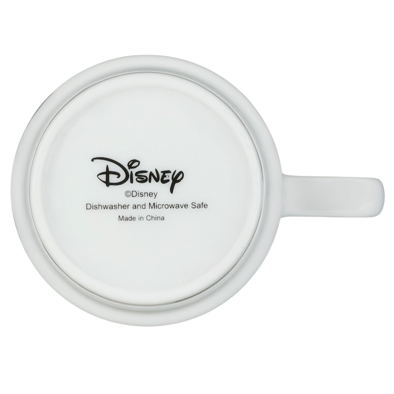 Disney Cruella de Vil Villains stackable mug with a white design and dishwasher-safe label on the bottom
