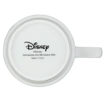 Disney Cruella de Vil Villains stackable mug with a white design and dishwasher-safe label on the bottom