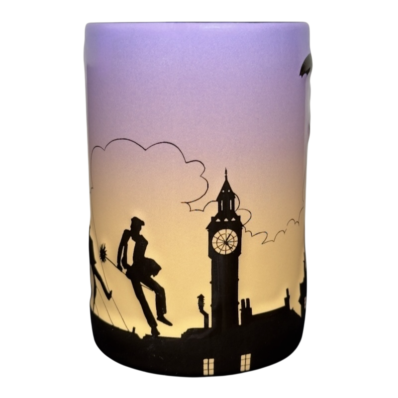 Disney Parks Mary Poppins silhouette vintage mug with London skyline and sunset gradient luminary design