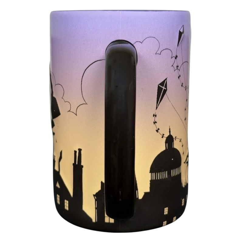 Disney Parks Mary Poppins silhouette vintage mug with black handle and London skyline kites