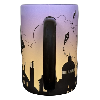 Disney Parks Mary Poppins silhouette vintage mug with black handle and London skyline kites