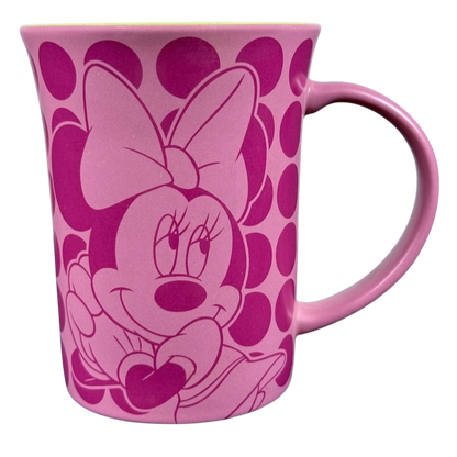 Disney Parks Minnie Mouse vintage mug pink polka dot ceramic coffee cup featuring Minnie face and bow