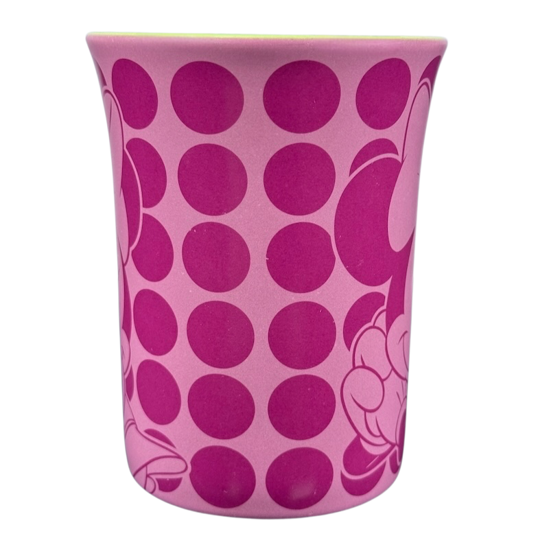 Disney Parks Minnie Mouse vintage mug pink polka dot ceramic cup with Minnie silhouette and bow