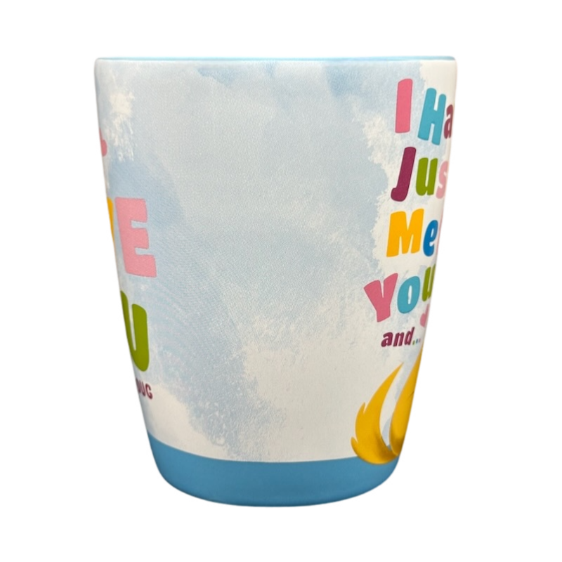 Disney Pixar Up Dug collectible mug ceramic sky blue design with colorful quote text and blue base