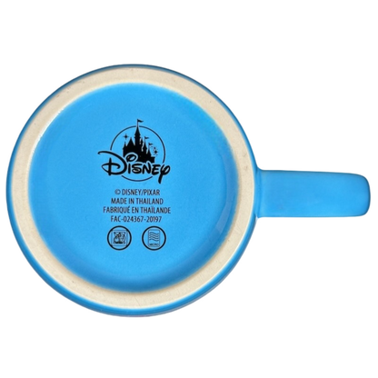 Bottom view of blue Disney Pixar Up Dug collectible mug showing Disney logo and made in Thailand markings