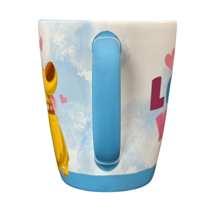 Disney Pixar Up Dug collectible mug with blue handle sky background hearts and Dug character