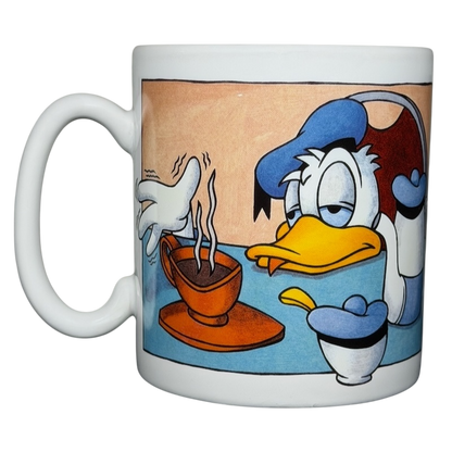 Donald Duck morning mood jumbo mug featuring a sleepy Donald with coffee and a sugar bowl
