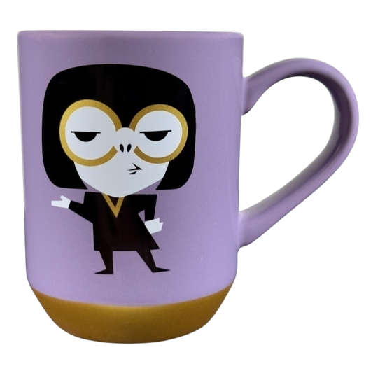 Purple Edna Mode Disney mug with cartoon character design and mustard yellow base