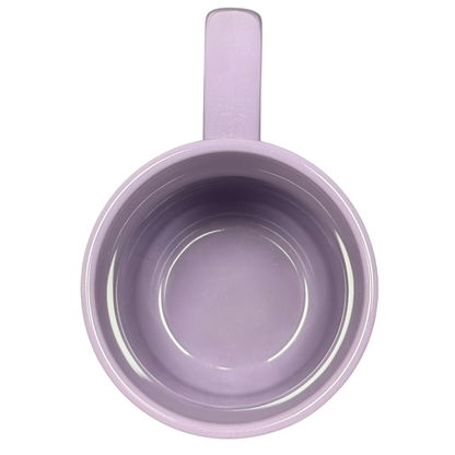 Top view of a purple Edna Mode Disney mug with a solid color and handle