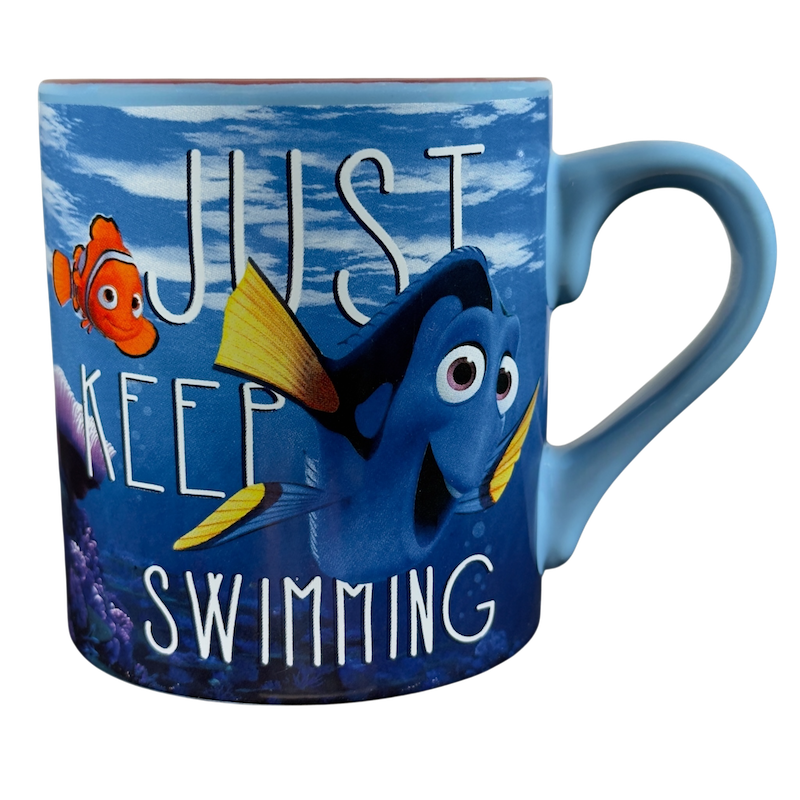 Finding Dory collectible Disney mug featuring Dory and Nemo with a motivational quote