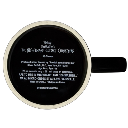 Bottom of Jack Skellington collectible emotions mug with The Nightmare Before Christmas logo and Silver Buffalo label