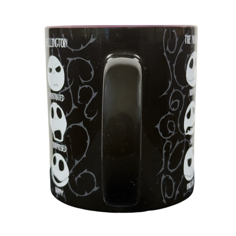 Silver Buffalo black ceramic Jack Skellington collectible emotions mug showing multiple emotion faces around handle