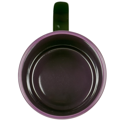 Top view of Silver Buffalo Jack Skellington collectible emotions mug with green handle and purple interior