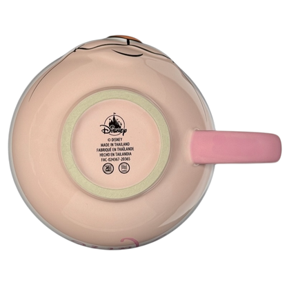 Bottom view of Marie Aristocats Vintage Smile Disney mug showing pink handle and Disney logo