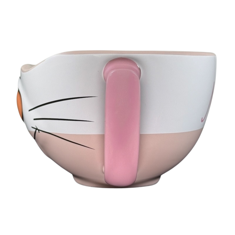 Marie Aristocats Vintage Smile Disney mug with pink handle and cat face side view