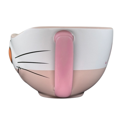 Marie Aristocats Vintage Smile Disney mug with pink handle and cat face side view
