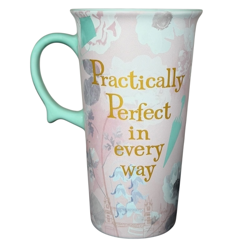 Mary Poppins mug Disney collectible featuring floral design and Practically Perfect in every way text