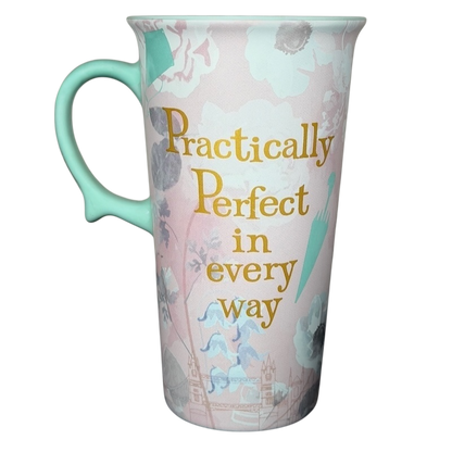 Mary Poppins mug Disney collectible featuring floral design and Practically Perfect in every way text