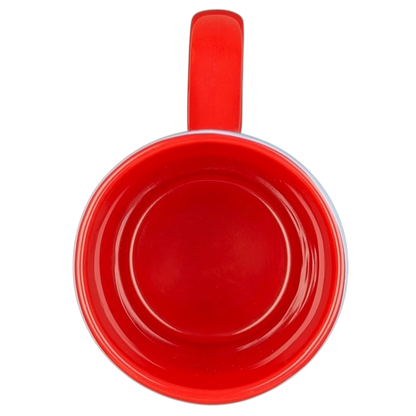 Inside view of a red Mickey Mouse embossed stars Disney mug with a glossy finish