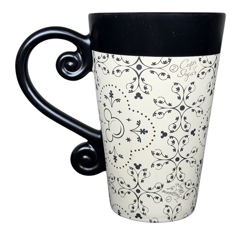Mickey Mouse Icons Scrollwork Latte Mug Disney Parks with elegant black and white design