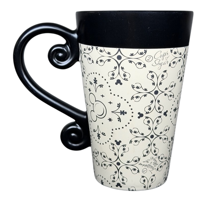 Mickey Mouse Icons Scrollwork Latte Mug Disney Parks with elegant black and white design
