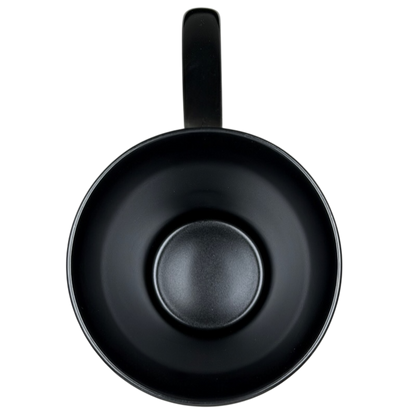Top view of Mickey Mouse Icons Scrollwork Latte Mug Disney Parks with a sleek black design