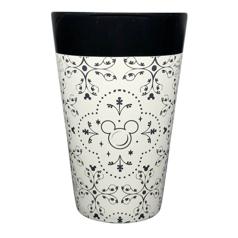 Mickey Mouse Icons Scrollwork Latte Mug Disney Parks with elegant black and cream design