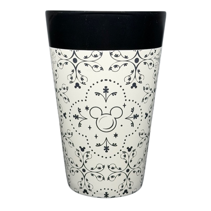 Mickey Mouse Icons Scrollwork Latte Mug Disney Parks with elegant black and cream design