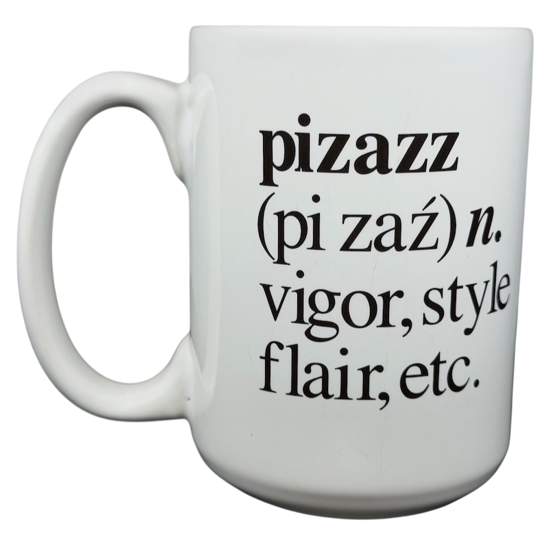 Mickey Mouse Pizazz Disney mug featuring the definition of pizazz in stylish black typography