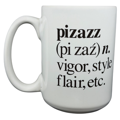 Mickey Mouse Pizazz Disney mug featuring the definition of pizazz in stylish black typography