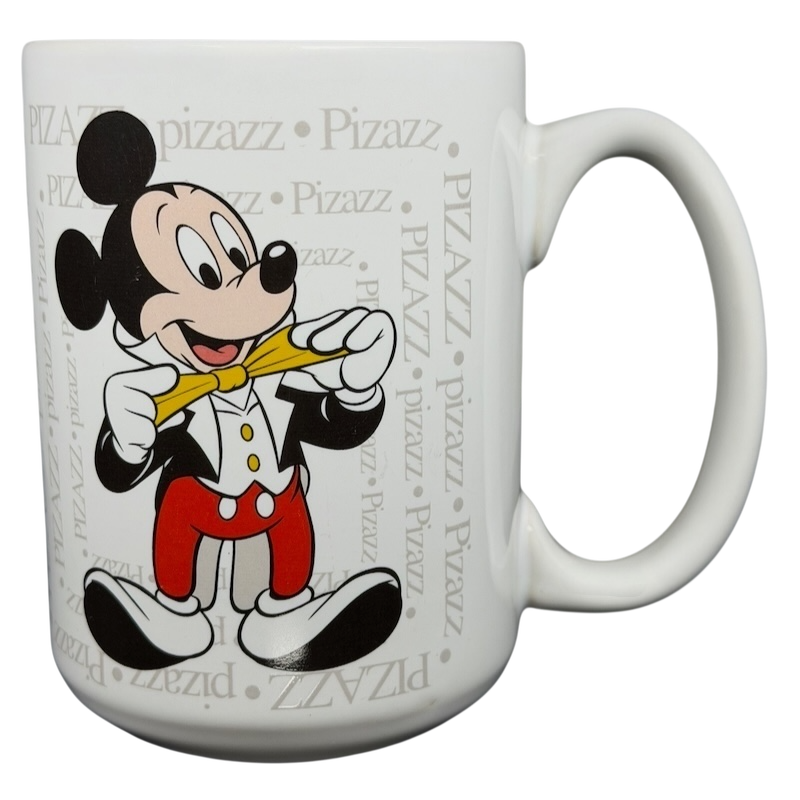 Mickey Mouse Pizazz Disney mug featuring Mickey with a wooden stick design against a playful background