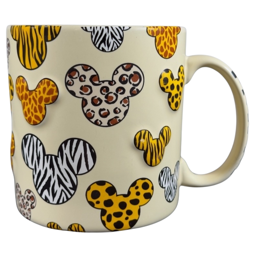 Disney Mickey Mouse vintage Animal Kingdom mug with animal print Mickey silhouettes on white ceramic