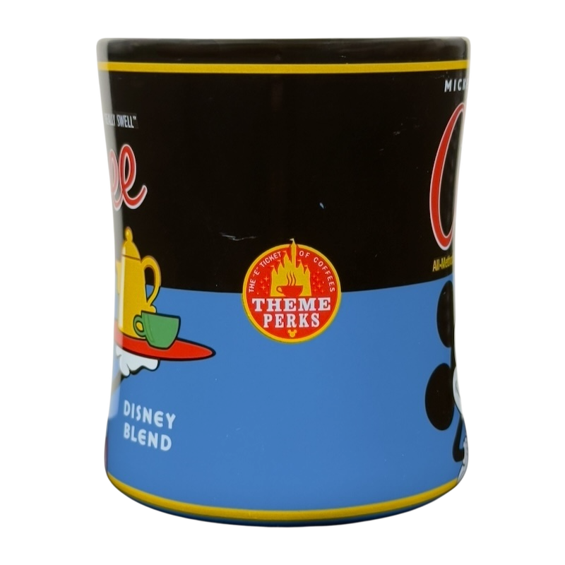 Mickey's Really Swell Coffee vintage mug. Disney ceramic mug with Theme Perks logo teapot cup and Mickey silhouette