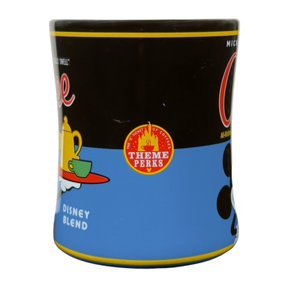 Mickey's Really Swell Coffee vintage mug. Disney ceramic mug with Theme Perks logo teapot cup and Mickey silhouette