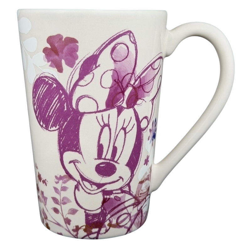 Minnie Mouse butterflies and flowers mug featuring a cute design in purple tones