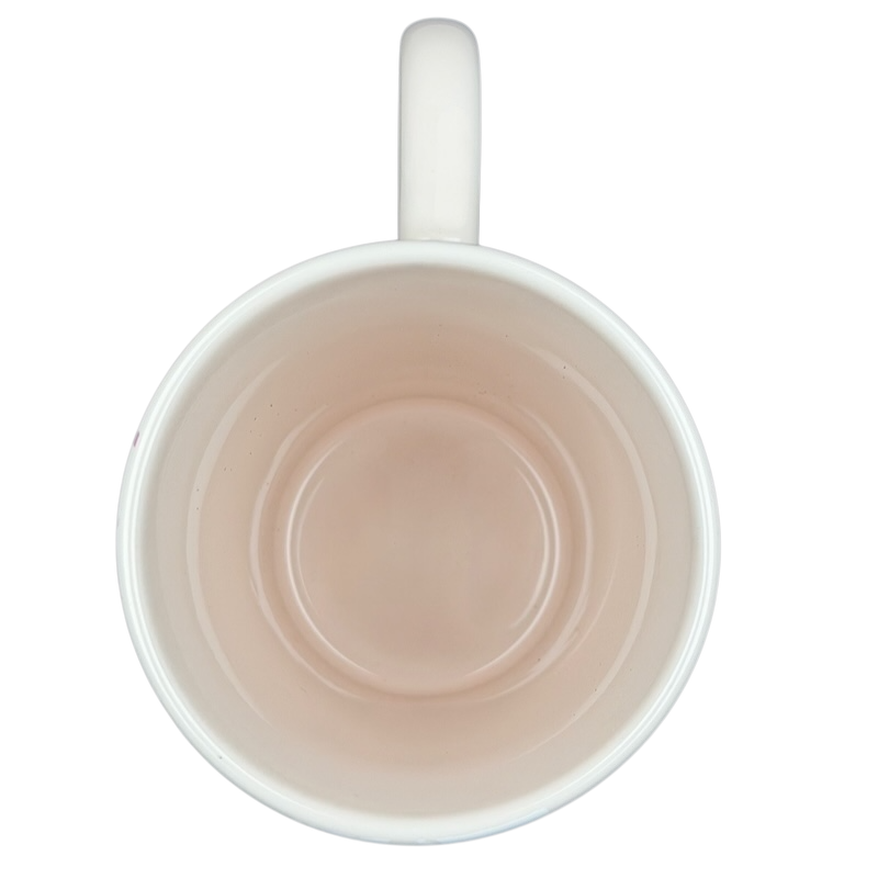 Inside view of a white Minnie Mouse butterflies and flowers mug with a smooth finish